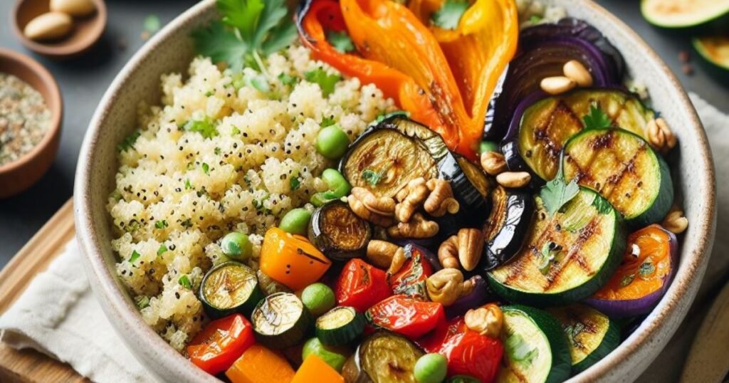 bowl de quinoa com legumes assados